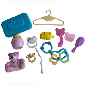 12-Piece baby doll accessory bundle pacifiers diaper wipe container comb & more